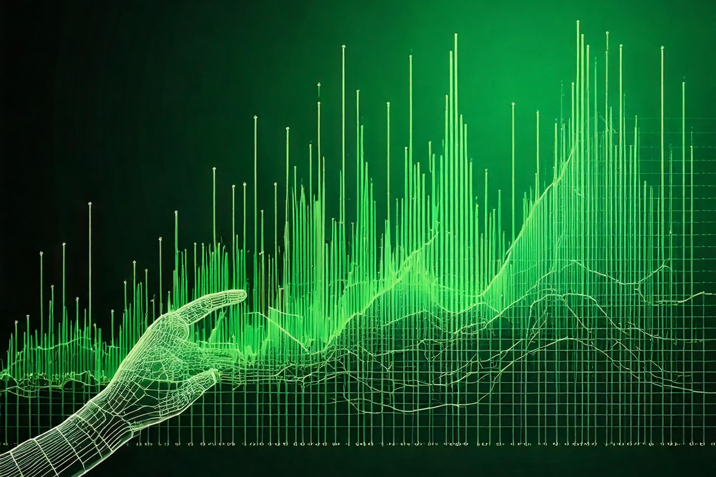 Firefly geometric dark green background with line graphs and a robotic hand 79224